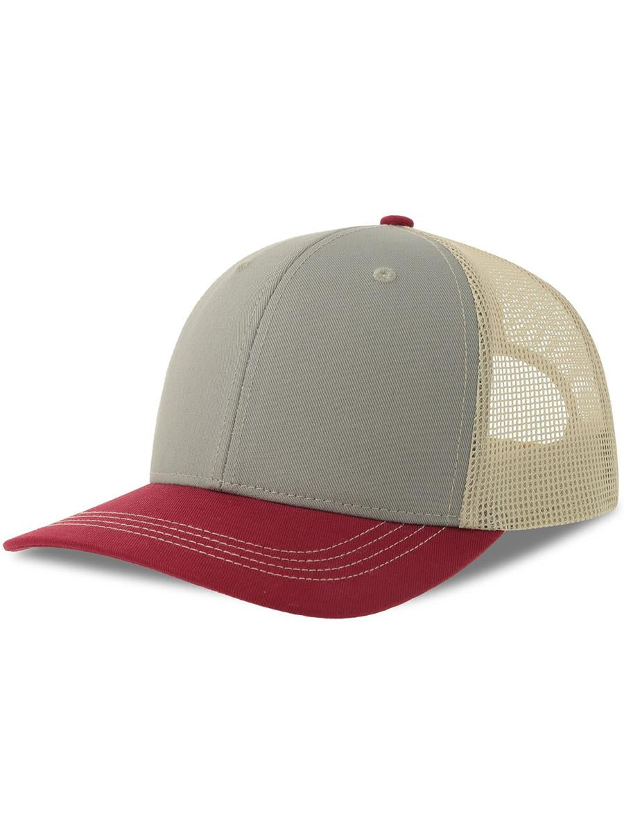Sonic S 6 Panel Structured Mid Profile Mid Visor Contrast Organic Trucker Cap | ACSONS — Grey/Cardinal/Stone extra [ABS-COLOUR:ACSONS:GCAS]