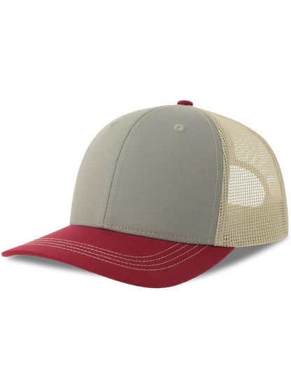 Sonic S 6 Panel Structured Mid Profile Mid Visor Contrast Organic Trucker Cap | ACSONS — Grey/Cardinal/Stone extra [ABS-COLOUR:ACSONS:GCAS]