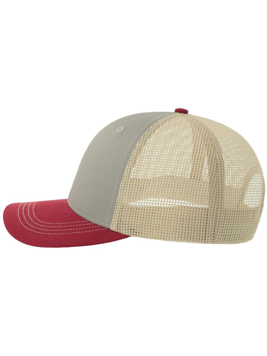 Sonic S 6 Panel Structured Mid Profile Mid Visor Contrast Organic Trucker Cap | ACSONS — Grey/Cardinal/Stone extra [ABS-COLOUR:ACSONS:GCAS]