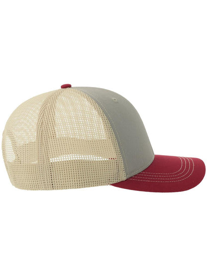 Sonic S 6 Panel Structured Mid Profile Mid Visor Contrast Organic Trucker Cap | ACSONS — Grey/Cardinal/Stone extra [ABS-COLOUR:ACSONS:GCAS]