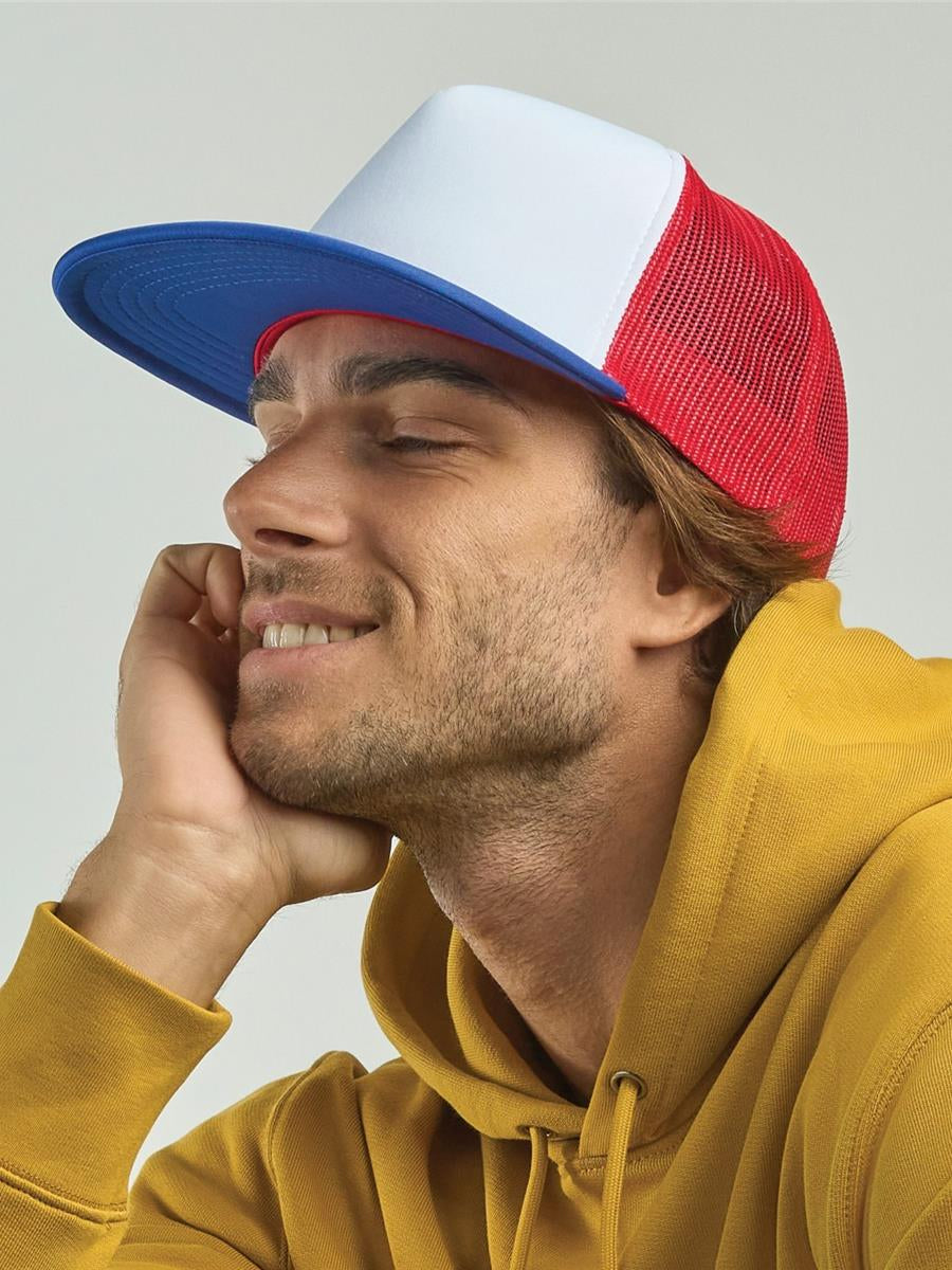 # Snap 90s Flat Visor 5 Panel Trucker Cap